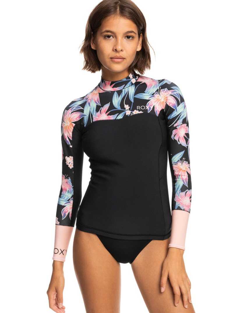 Roxy 1mm Swell Series Long Sleeve Wetsuit Top Anthracite Paradise Found S | MXUIT-2396