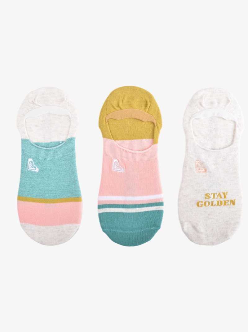 Roxy 3 Pack No-Show Liner Socks Ivory Heather | QRHXM-7461