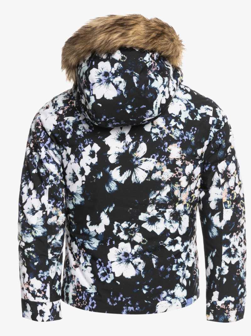 Roxy 4-16 American Pie Insulated Snow Jacket True Black Black Flowers | XYFOC-3145