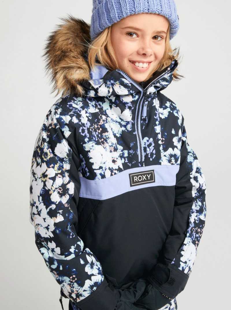 Roxy 4-16 Shelter Insulated Snow Jacket True Black Black Flowers | KRIJM-4097