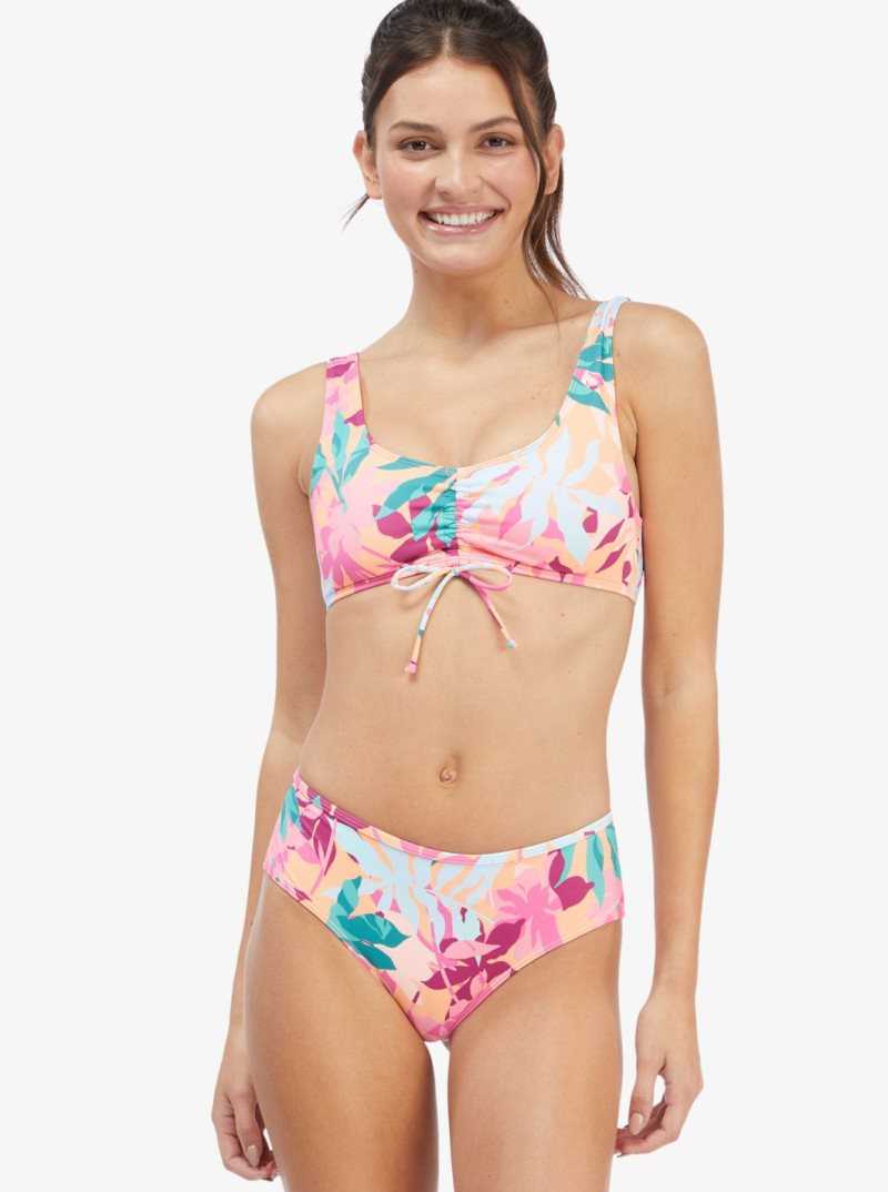 Roxy Active Athletic Bralette Bikini Top Cantaloupe Tropi Palm | MKNUY-8710