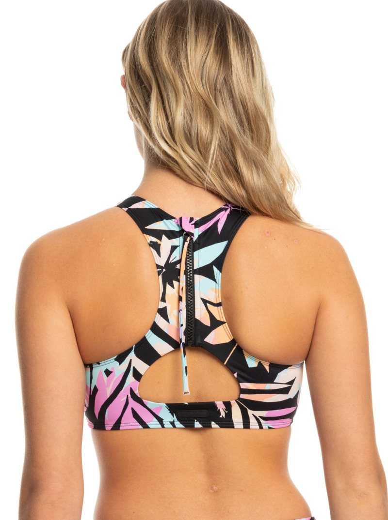 Roxy Active Bra Bikini Top Anthracite Zebra Jungle | GANEV-8530