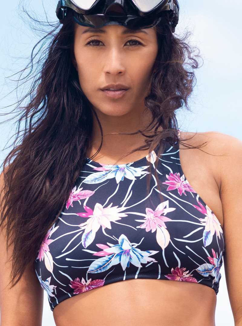 Roxy Active Crop Top Bikini Top Anthracite Floral Flow | JEHAQ-3506