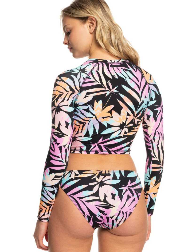 Roxy Active Cropped Long Sleeve Rashguard Anthracite Zebra Jungle | CVPUX-1358