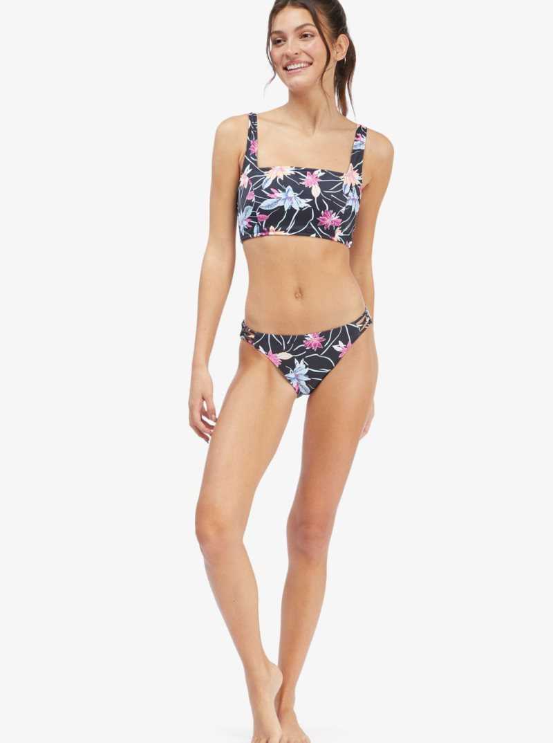 Roxy Active Full Bikini Bottoms Anthracite Floral Flow | HAYDW-0795