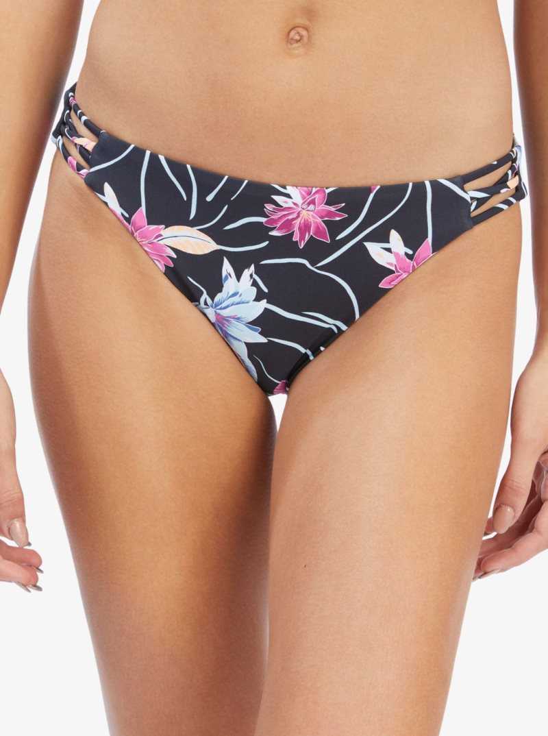 Roxy Active Full Bikini Bottoms Anthracite Floral Flow | HAYDW-0795