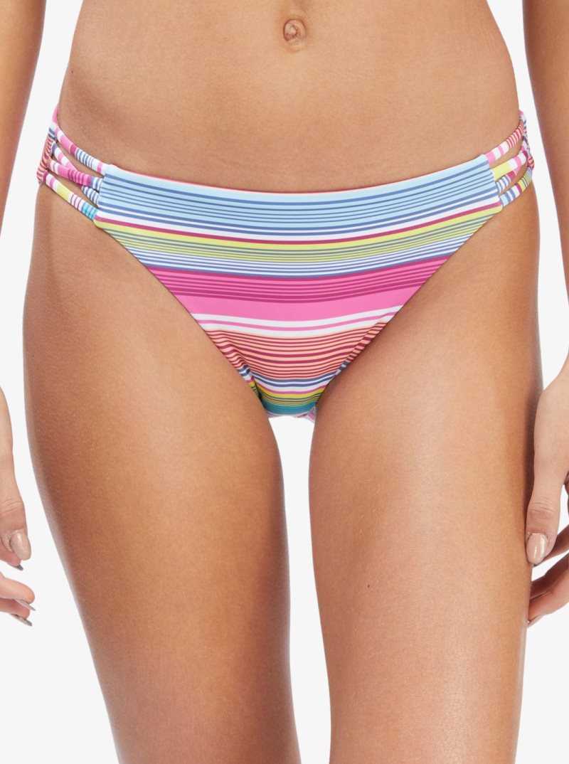 Roxy Active Full Bikini Bottoms Bright White Tropi Stripe | OGKZW-2938