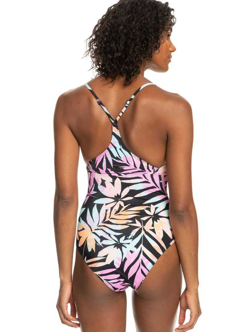 Roxy Active One Piece One Piece Swimsuit Anthracite Zebra Jungle | ONRJF-8573