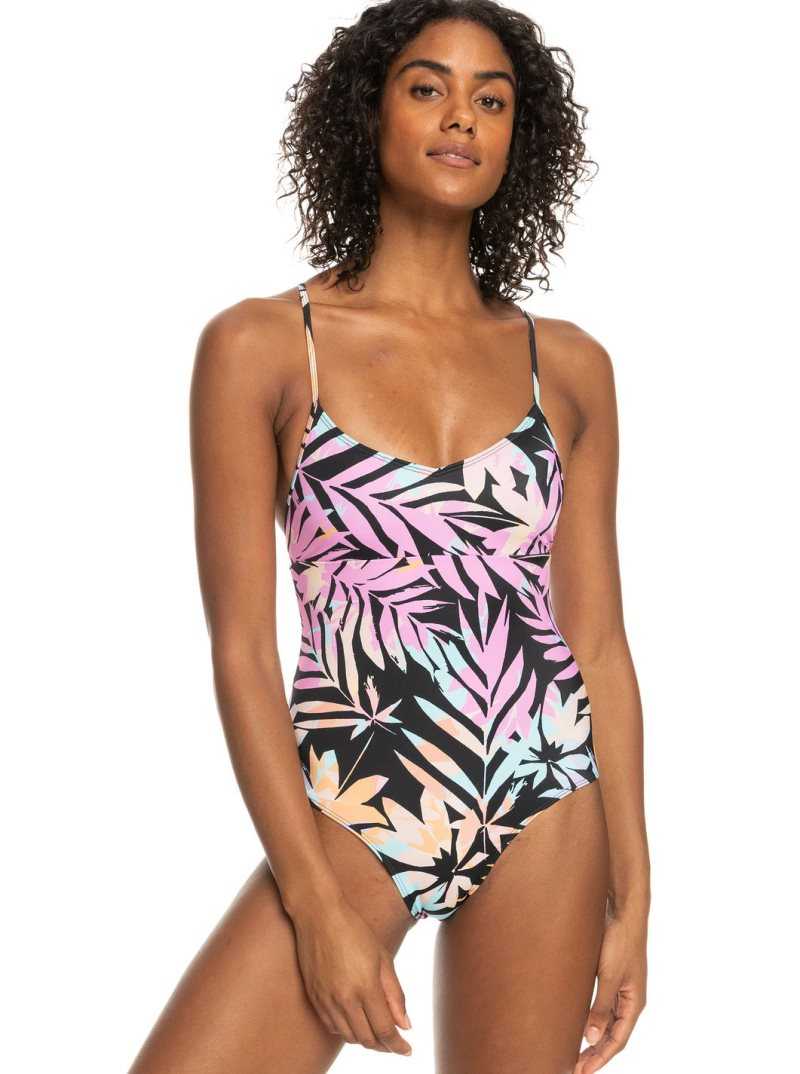 Roxy Active One Piece One Piece Swimsuit Anthracite Zebra Jungle | ONRJF-8573