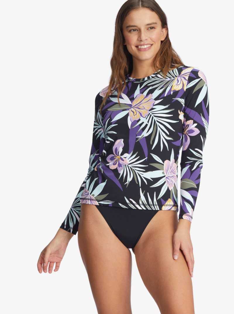 Roxy Active Sea Skippin Long Sleeve UPF 50 Rashguard True Black Fasso S | EGOFW-2490