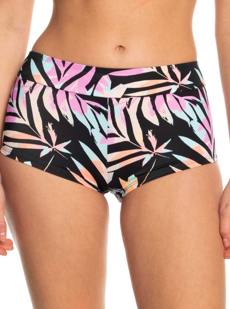 Roxy Active Shorty Bikini Bottoms Anthracite Zebra Jungle | BUDPX-3417