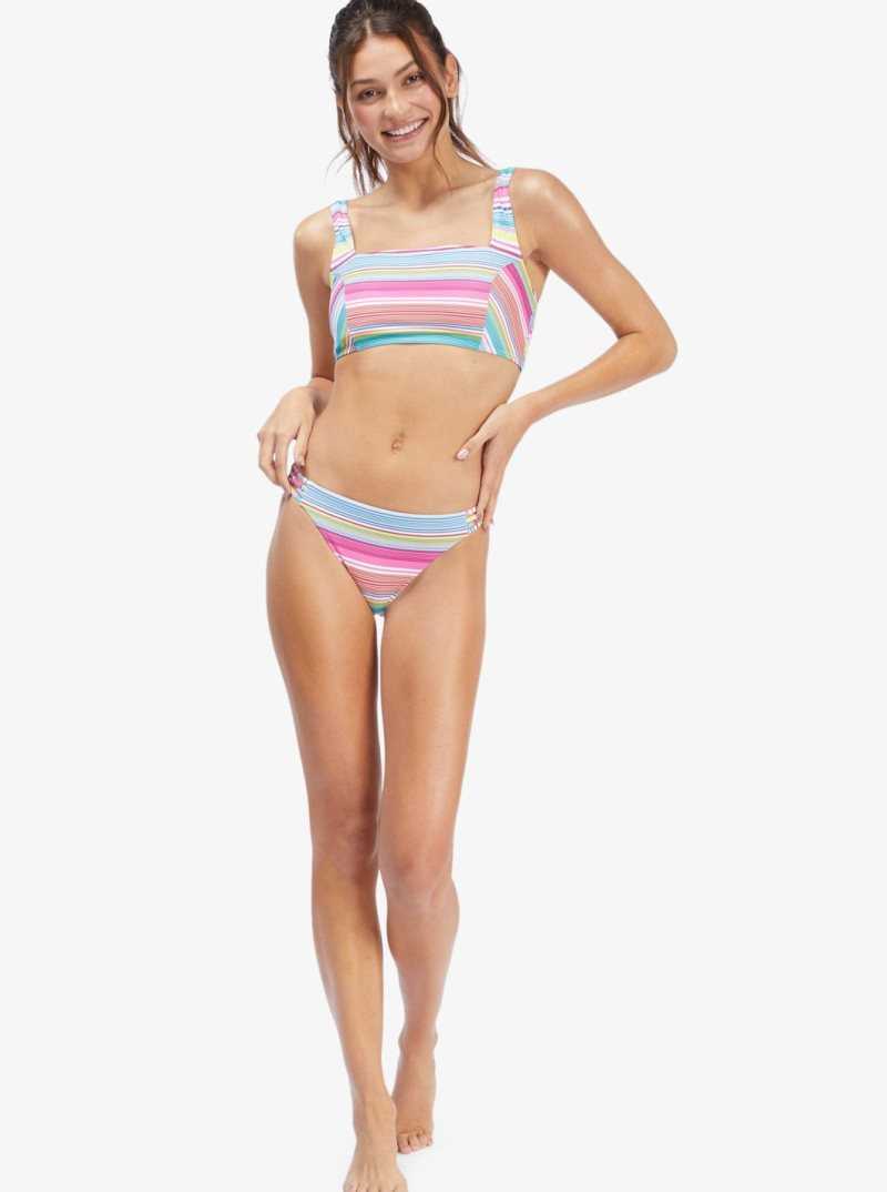 Roxy Active Tankini Sports Bra Bikini Top Bright White Tropi Stripe | HFCPZ-1269