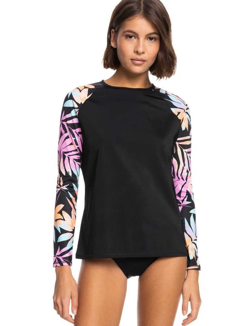 Roxy Active Top Active UPF 50 Long Sleeve Rashguard Anthracite Zebra Jungle | BQHLP-7138