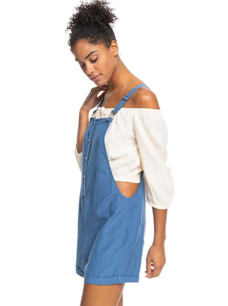 Roxy Back To Goodbye Short Overalls Bijou Blue | EUBMN-8219