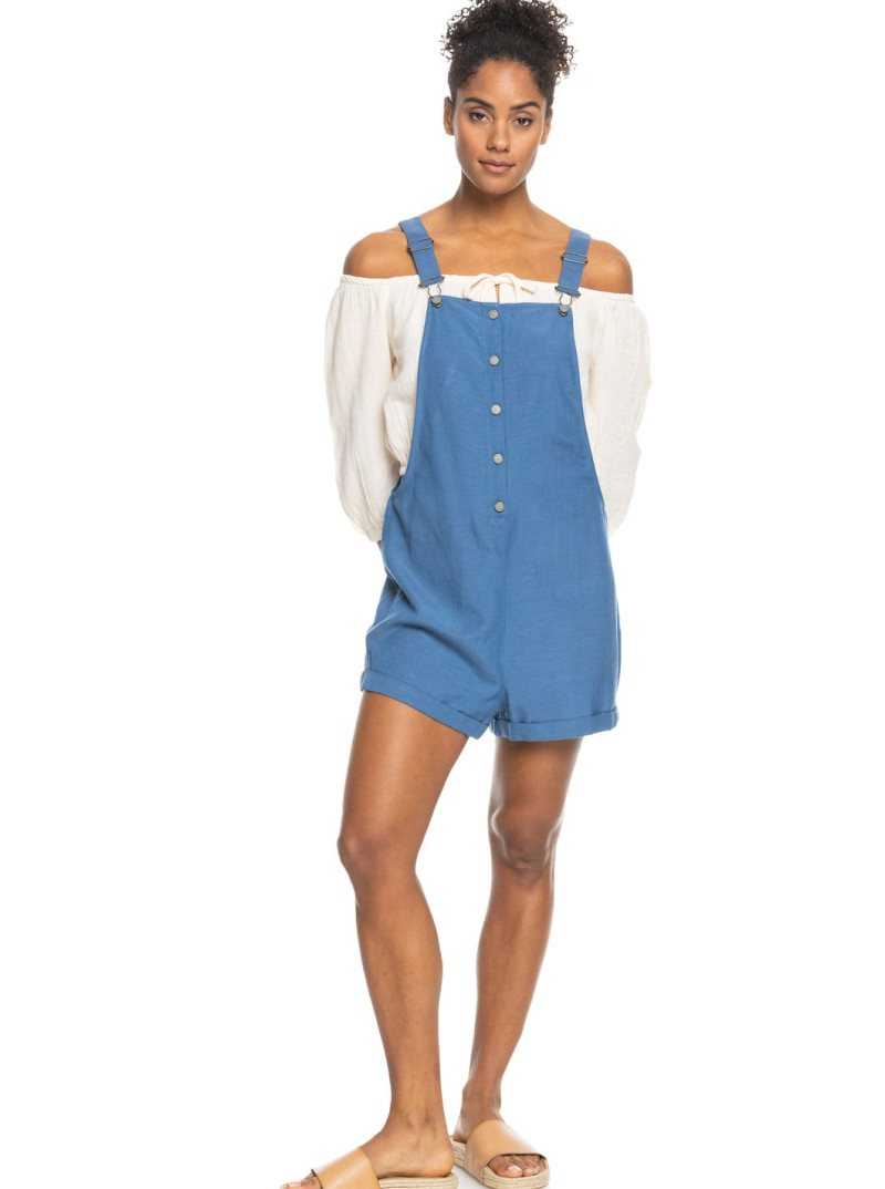 Roxy Back To Goodbye Short Overalls Bijou Blue | EUBMN-8219