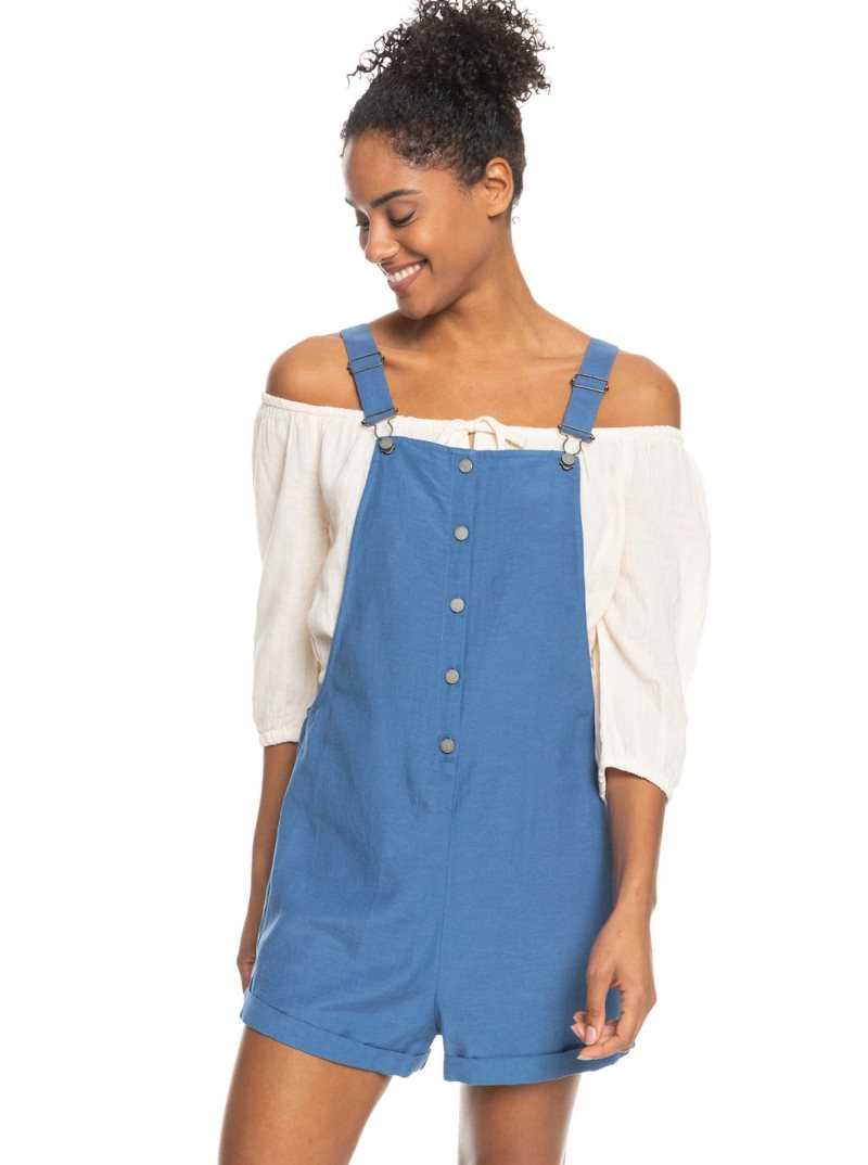 Roxy Back To Goodbye Short Overalls Bijou Blue | EUBMN-8219