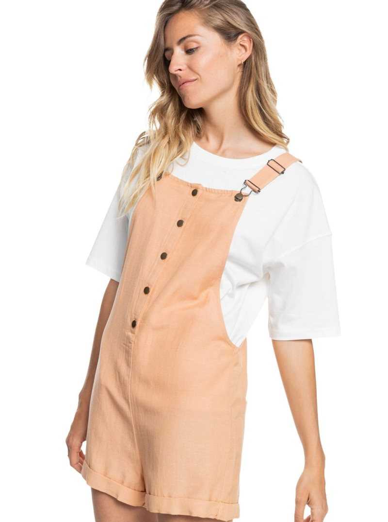 Roxy Back To Goodbye Short Overalls Toast | DHISJ-8315