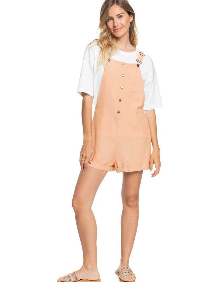 Roxy Back To Goodbye Short Overalls Toast | DHISJ-8315