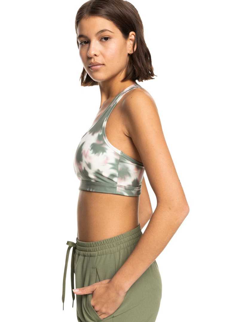 Roxy Back To You Printed Racerback Sports Bra Deep Lichen Green Nimal | SCJYK-0749