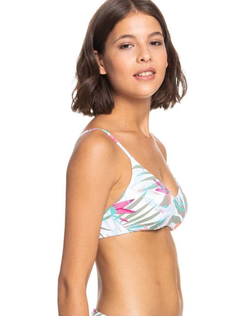 Roxy Beach Classics Athletic Triangle Bikini Top Bright White Floral Of Paradis | FXUOQ-3628