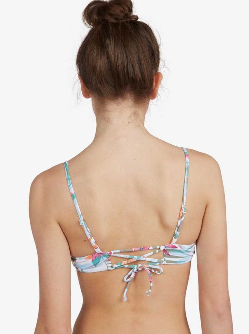 Roxy Beach Classics Athletic Triangle Bikini Top Bright White Floral Of Paradis | FXUOQ-3628