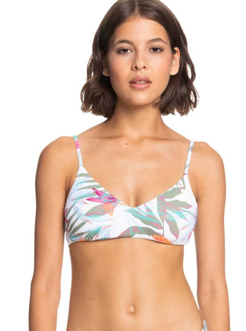 Roxy Beach Classics Athletic Triangle Bikini Top Bright White Floral Of Paradis | FXUOQ-3628