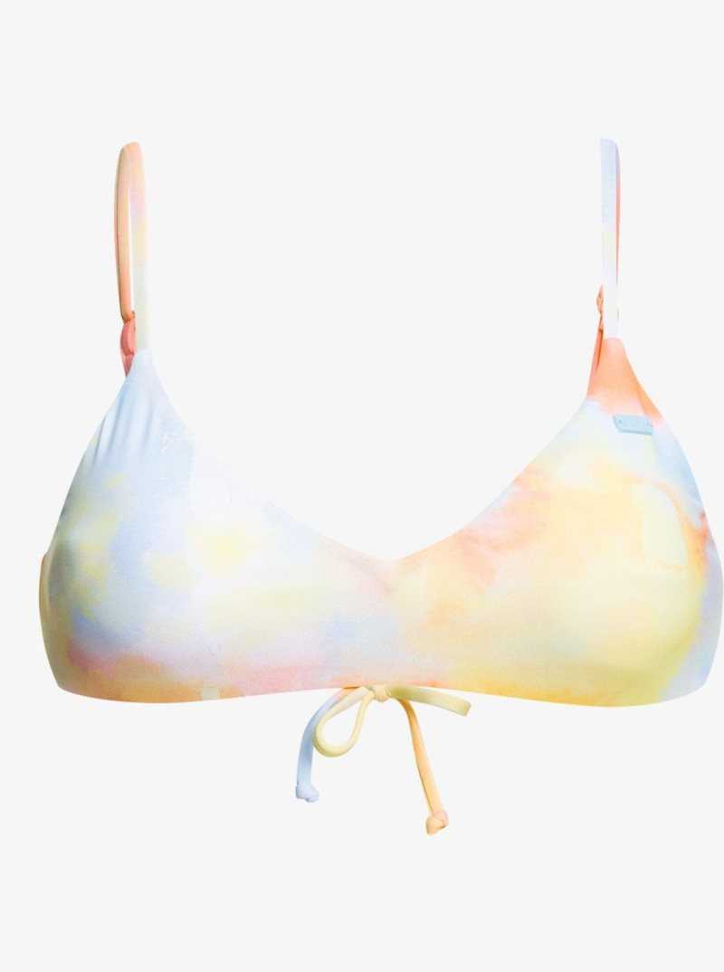 Roxy Beach Classics Athletic Triangle Bikini Top Rainbow Cloud Wash Printed | WSMGU-9671