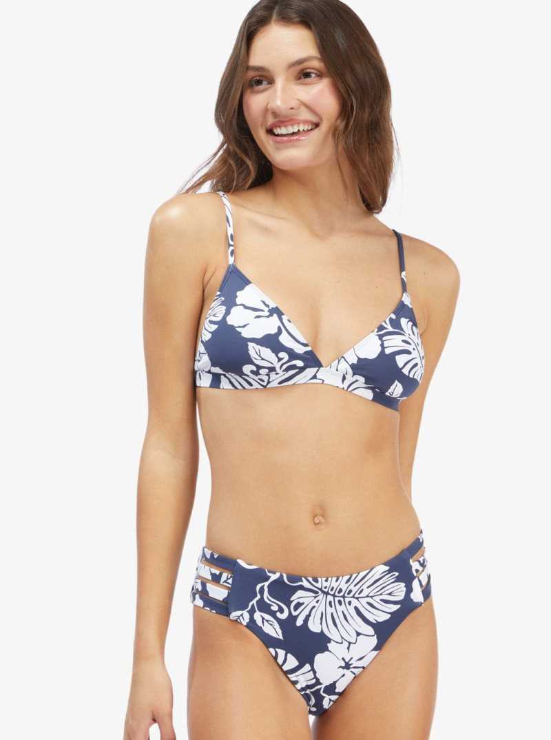 Roxy Beach Classics Fixed Triangle Bikini Top Mood Indigo Heritage Floral S | LXKGD-6910