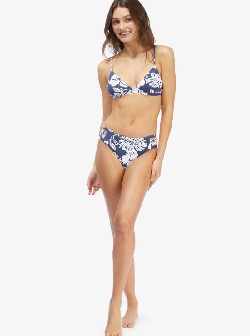 Roxy Beach Classics Mid Hipster Bikini Bottoms Mood Indigo Heritage Floral S | PINGF-6314