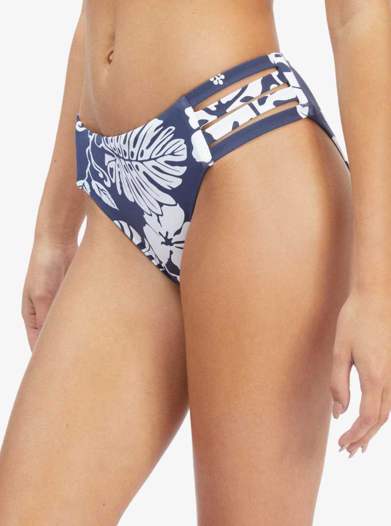 Roxy Beach Classics Mid Hipster Bikini Bottoms Mood Indigo Heritage Floral S | PINGF-6314