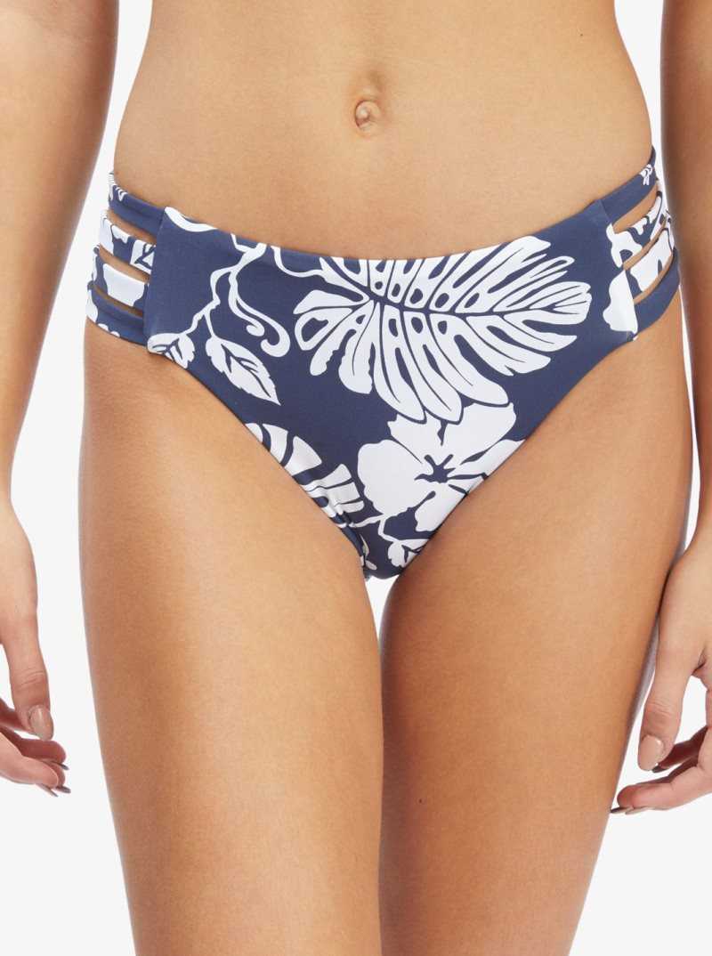 Roxy Beach Classics Mid Hipster Bikini Bottoms Mood Indigo Heritage Floral S | PINGF-6314