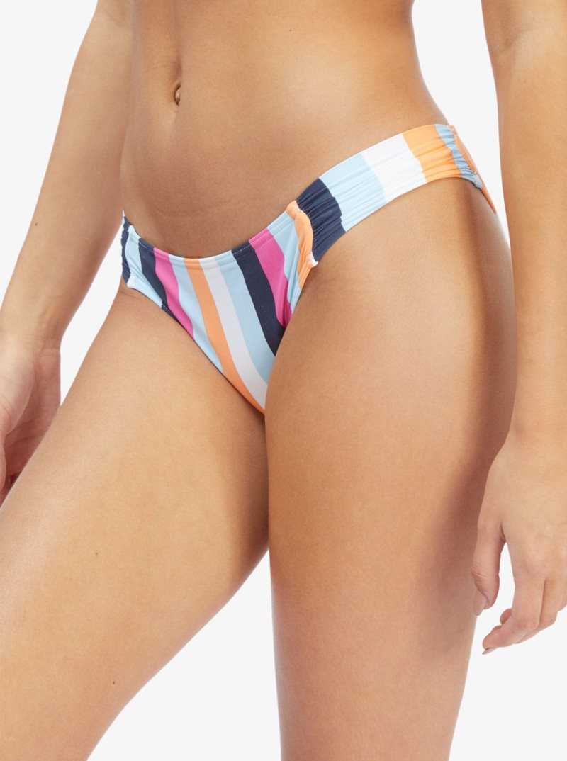 Roxy Beach Classics Moderate Coverage Bikini Bottoms Cool Blue Throwback Stripe | KSRXU-2347