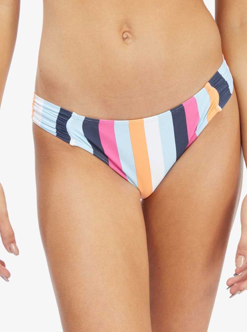 Roxy Beach Classics Moderate Coverage Bikini Bottoms Cool Blue Throwback Stripe | KSRXU-2347