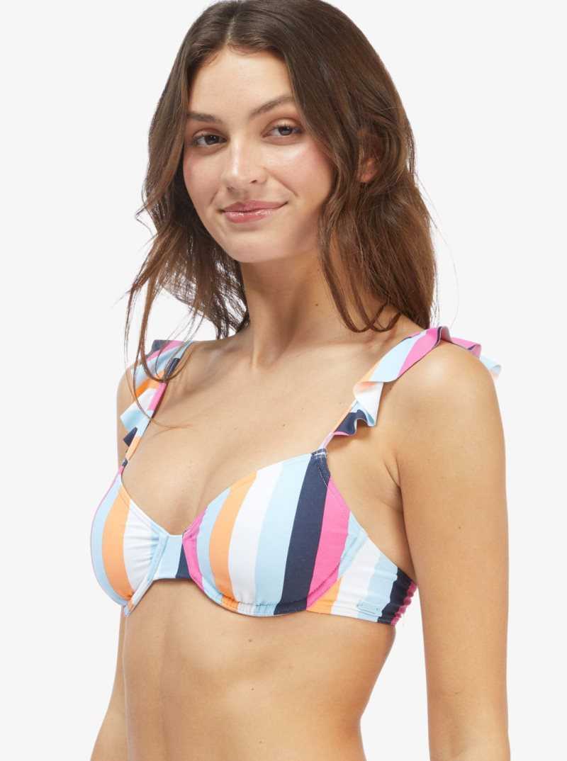 Roxy Beach Classics Underwire Bikini Top Cool Blue Throwback Stripe | GPRDB-8573