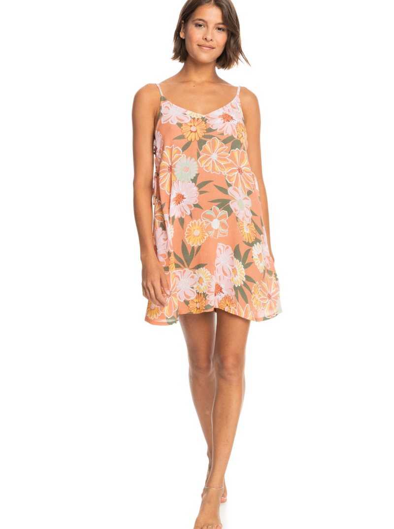 Roxy Beachy Vibes Beach Cover-Up Dress Toasted Nut Bloom Boogie S | JWTZV-1950