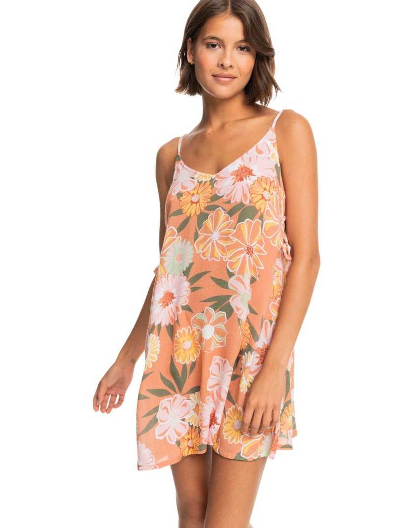 Roxy Beachy Vibes Beach Cover-Up Dress Toasted Nut Bloom Boogie S | JWTZV-1950