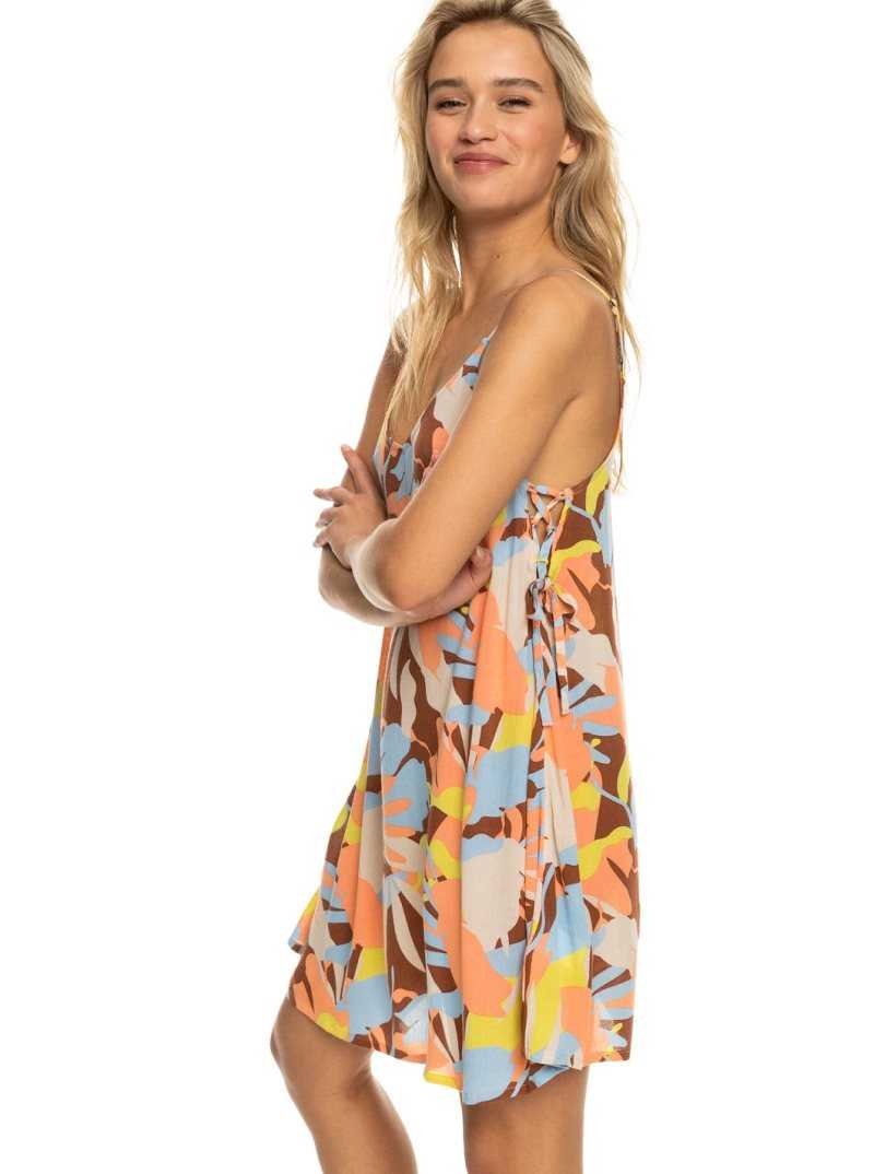 Roxy Beachy Vibes Printed Beach Cover-Up Dress Rustic Brown Floraldelic | ONSDX-7549