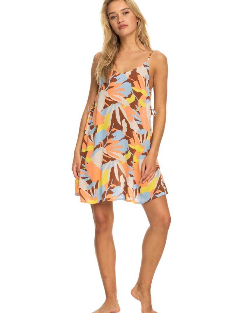 Roxy Beachy Vibes Printed Beach Cover-Up Dress Rustic Brown Floraldelic | ONSDX-7549