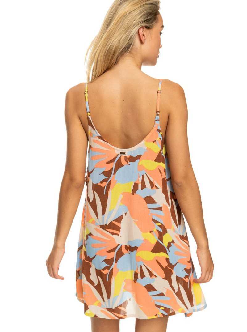 Roxy Beachy Vibes Printed Beach Cover-Up Dress Rustic Brown Floraldelic | ONSDX-7549