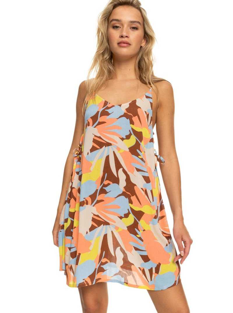 Roxy Beachy Vibes Printed Beach Cover-Up Dress Rustic Brown Floraldelic | ONSDX-7549