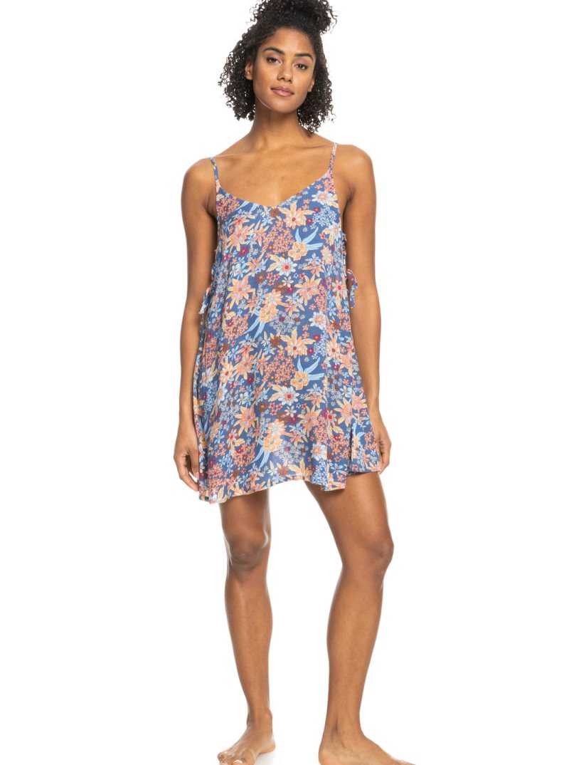 Roxy Beachy Vibes Printed Beach Cover-Up Dress Bijou Blue New Tropics Ditsy | RSKMZ-4791