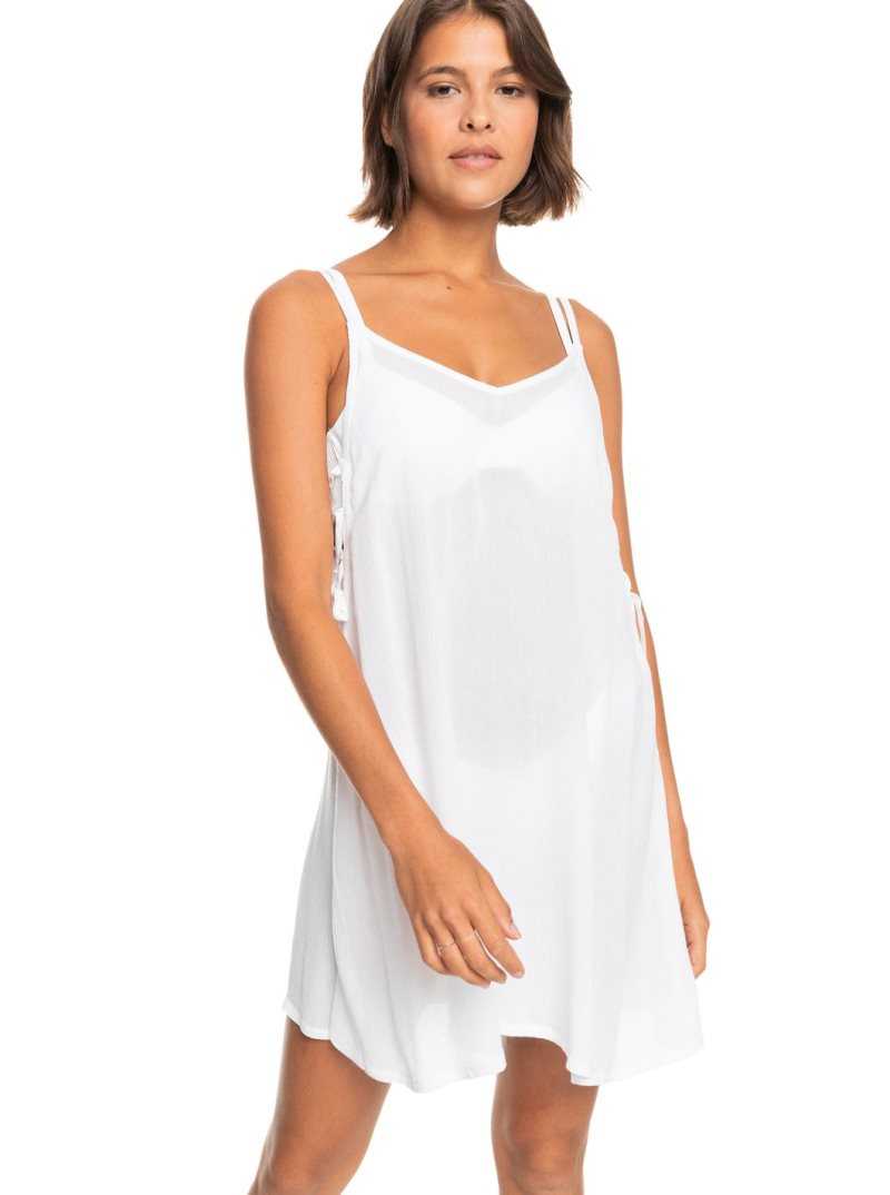 Roxy Beachy Vibes Solid Beach Cover-Up Dress Bright White | BDJUS-9401