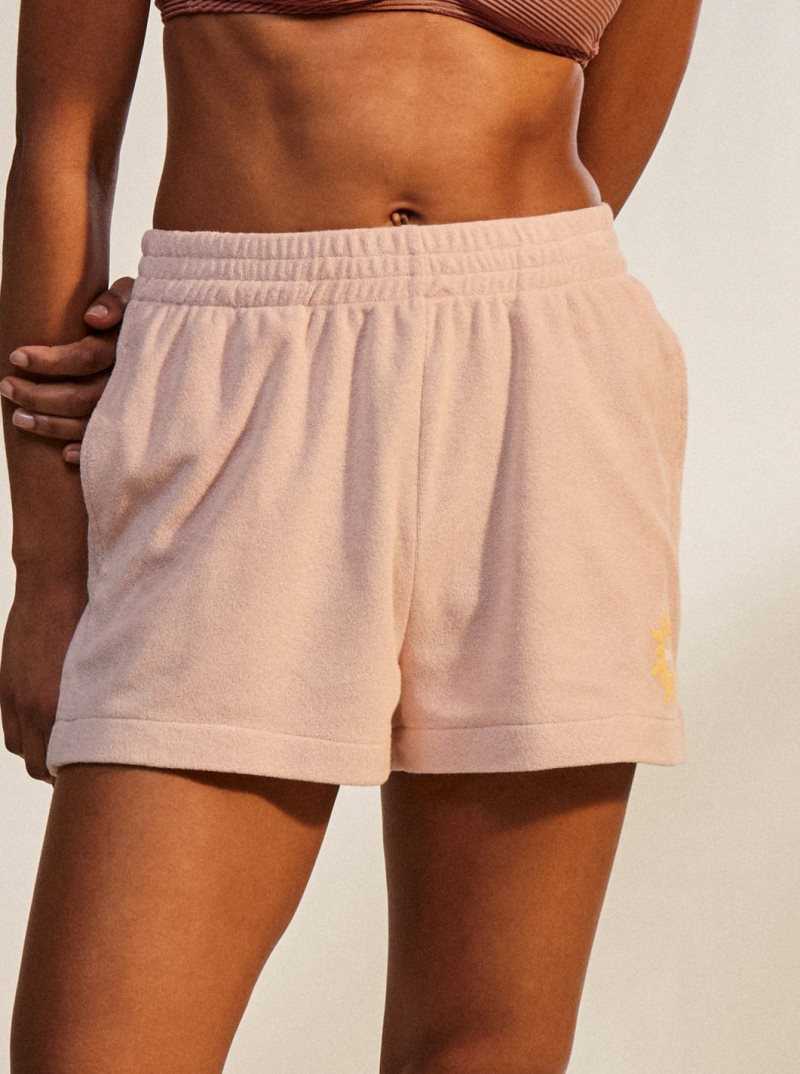 Roxy Better Not Wait Toweling Shorts Peach Whip | ZIXRT-2976