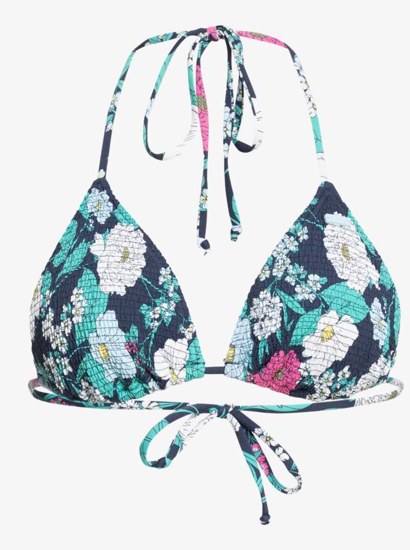 Roxy Blossom Babe Smocked Triangle Bikini Top Mood Indigo S Blossom Babe | PLUTM-3256