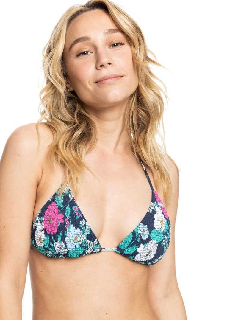 Roxy Blossom Babe Smocked Triangle Bikini Top Mood Indigo S Blossom Babe | PLUTM-3256