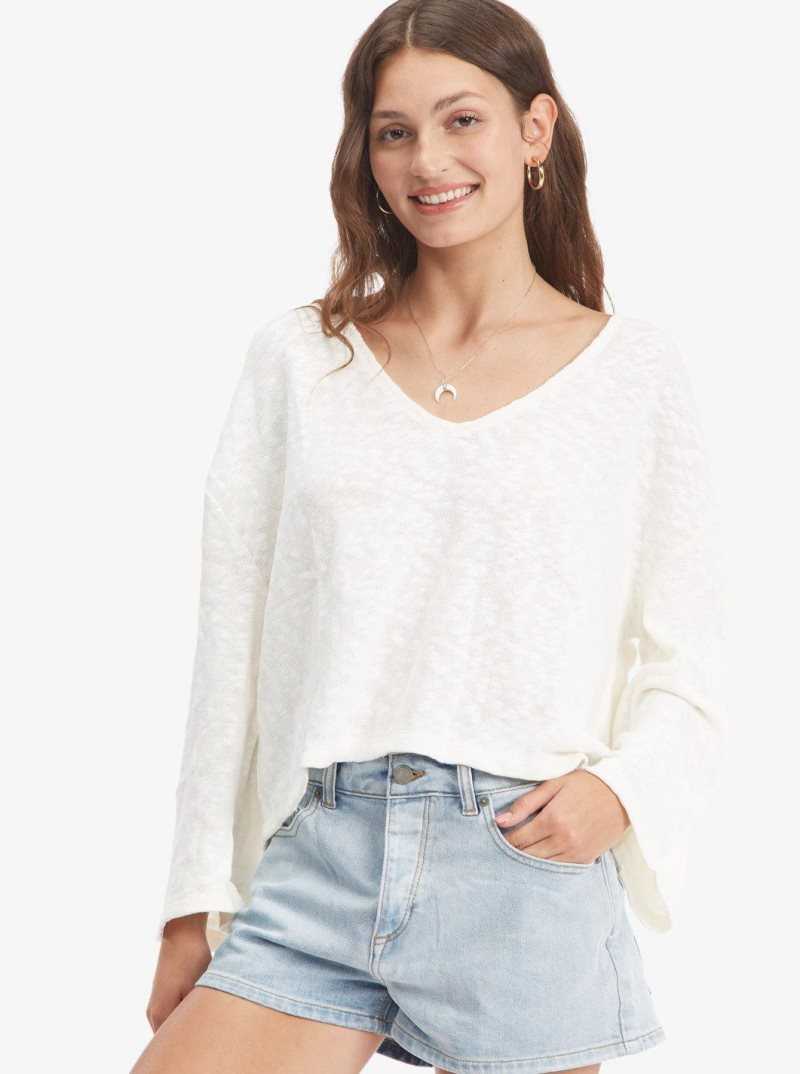 Roxy Board Walk V-Neck Top Snow White | GTMSJ-7432