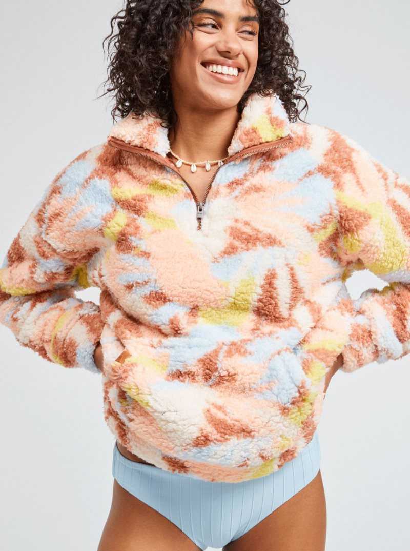 Roxy Bonfire On The Beach Half-Zip Pullover Fleece Rustic Brown Floraldelic | MFVKR-7490