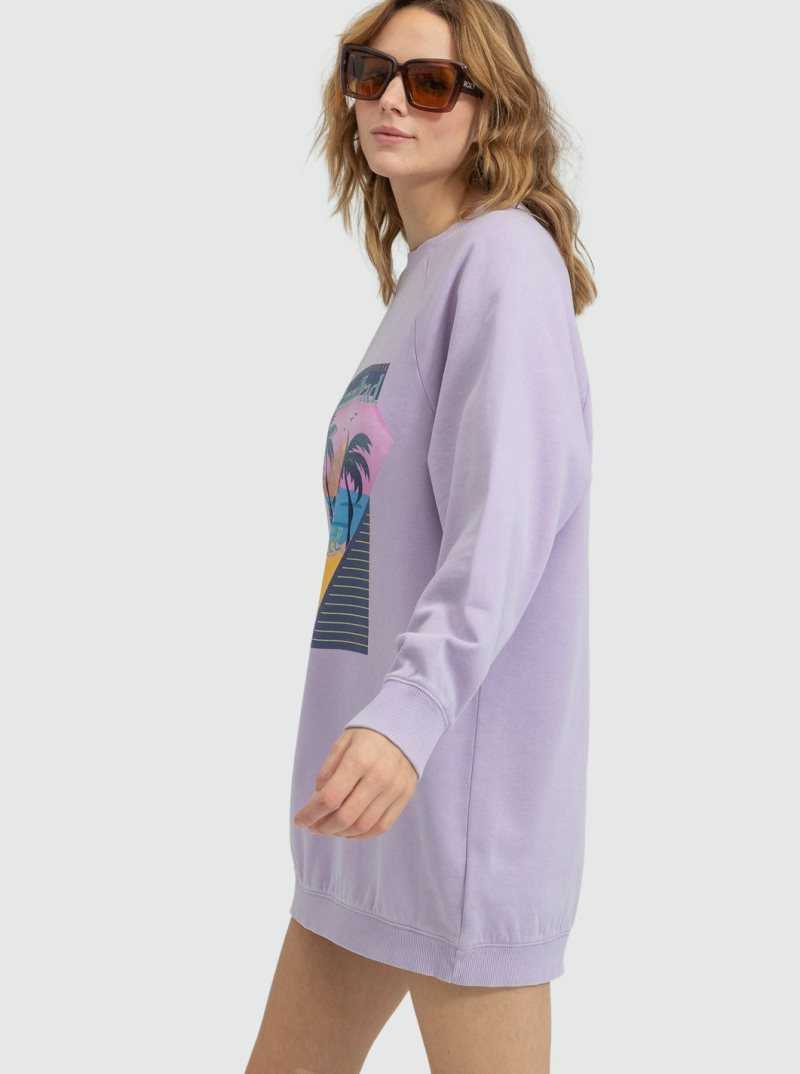 Roxy Breaking Waves Sweatshirt Dress Purple Rose | GUSNJ-1095