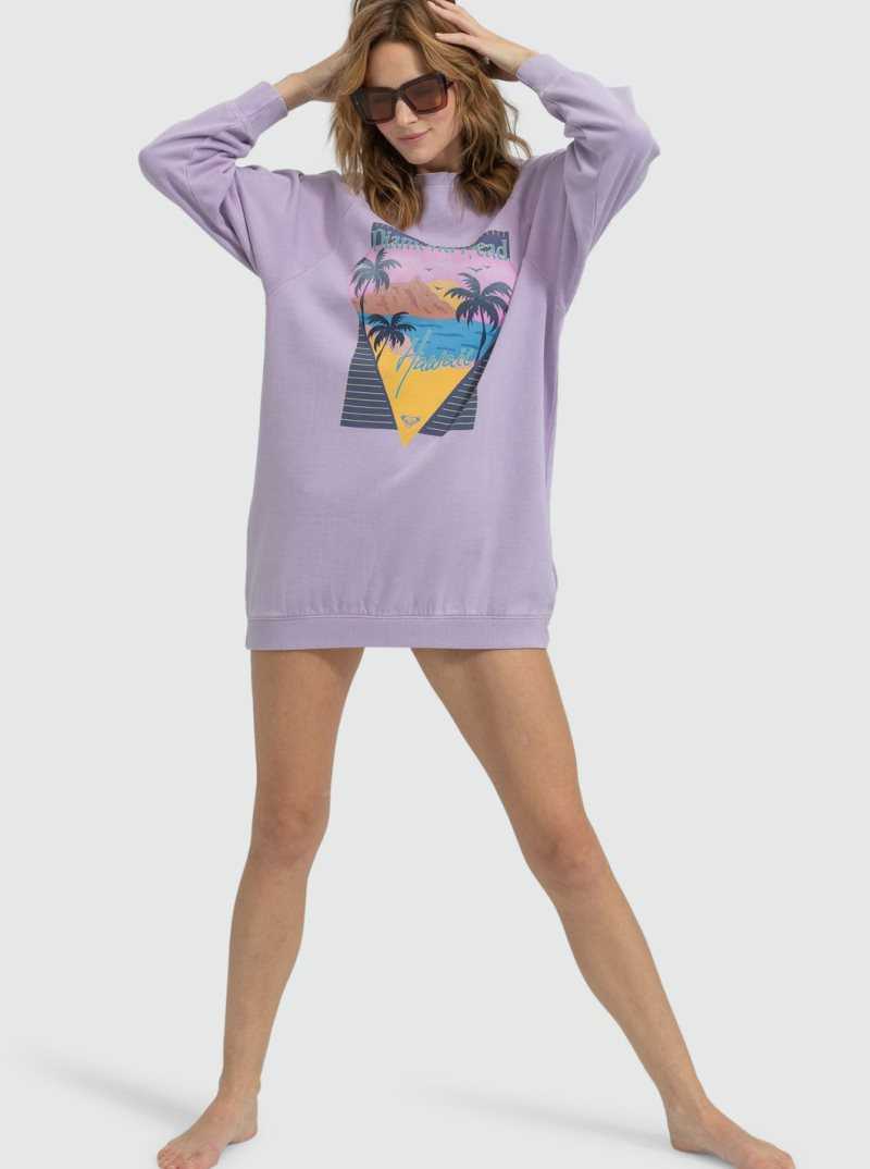 Roxy Breaking Waves Sweatshirt Dress Purple Rose | GUSNJ-1095