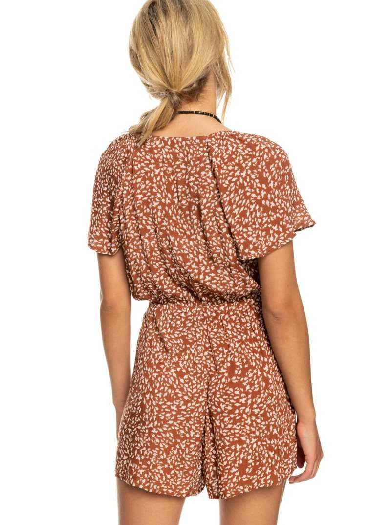 Roxy Cabana Blossom Beach Cover-Up Romper Rustic Brown Animalia Dots | ULAJI-0425